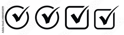 Checkmark icon color editable on white background. Black check mark with partial circle. Checkmark set icon. Vector illustration.