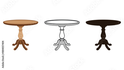 A set of three different colored tables with unique designs
