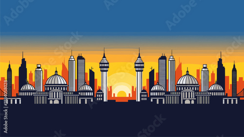 Cityscape Silhouette at Sunset: Vector Illustration