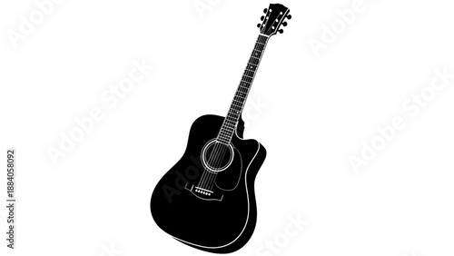 Acoustic guitar silhouette, black and white, isolated on white background
