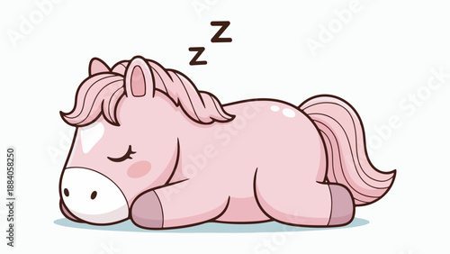 A cute, pink cartoon horse is sleeping peacefully on a white background, with 'zzZ' symbols indicating its slumber.