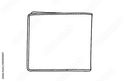 Simple black outline drawing of a closed rectangular wallet on a white background. The design is minimalist, conveying a sense of simplicity and functionality.