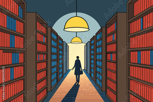 School Library Bookshelf Aisle Perspective