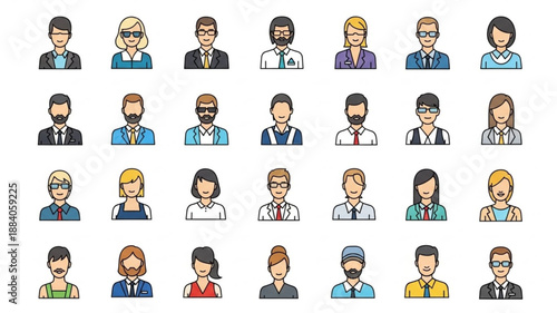 Diverse Group of People Avatars Representing Different Professions.