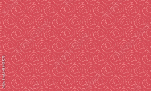 破線がクロスしないバラのマークのステッチが入った赤い壁紙