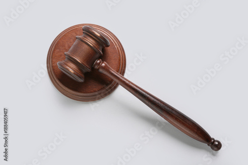 Judge's gavel on white back...