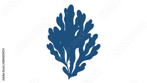 A dark blue silhouette of a seaweed plant on a white background