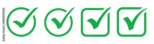 Check tick mark icon set. Green check mark vector symbol icon. Vector symbols of green checkmark isolated on white background.