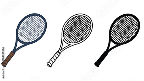 Three tennis rackets in different colors and designs on a white background