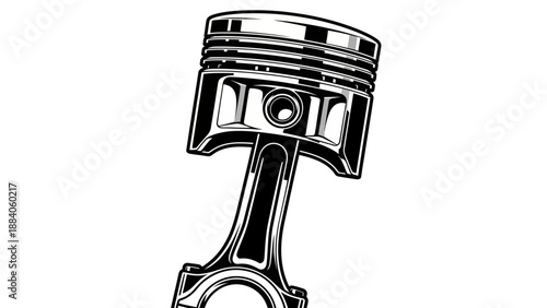 Chrome Piston and Connecting Rod - Automotive Engine Part Isolated