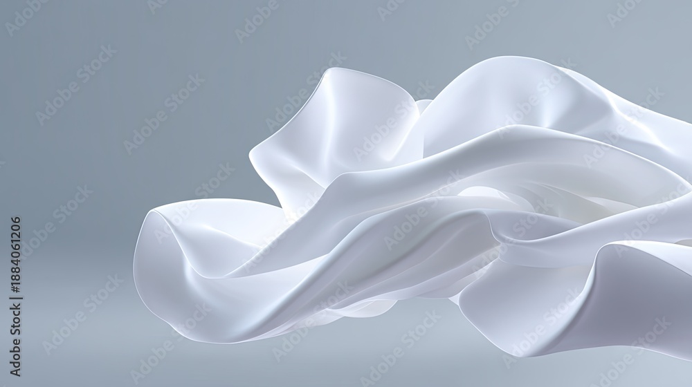 Obraz premium Flowing White Silk Fabric Background with Soft Curves and Elegant Drapes for Use in Various Creative Design Projects and Commercial Applications