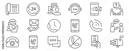 Communication set of web icons in line style. Speaking signs for web and mobile app. Contact us, discussion, speech bubble, talking, consultation, conversation chat. Vector illustration