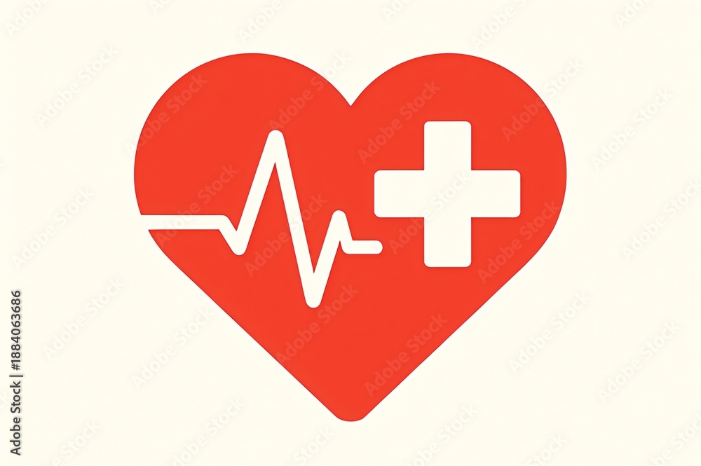Obraz premium Heart and heartbeat medical symbol with cross icon representing health care and emergency aid design