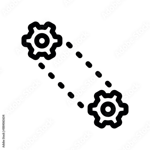 Two Gears Linked by Dashed Chain Lines Representing Connection