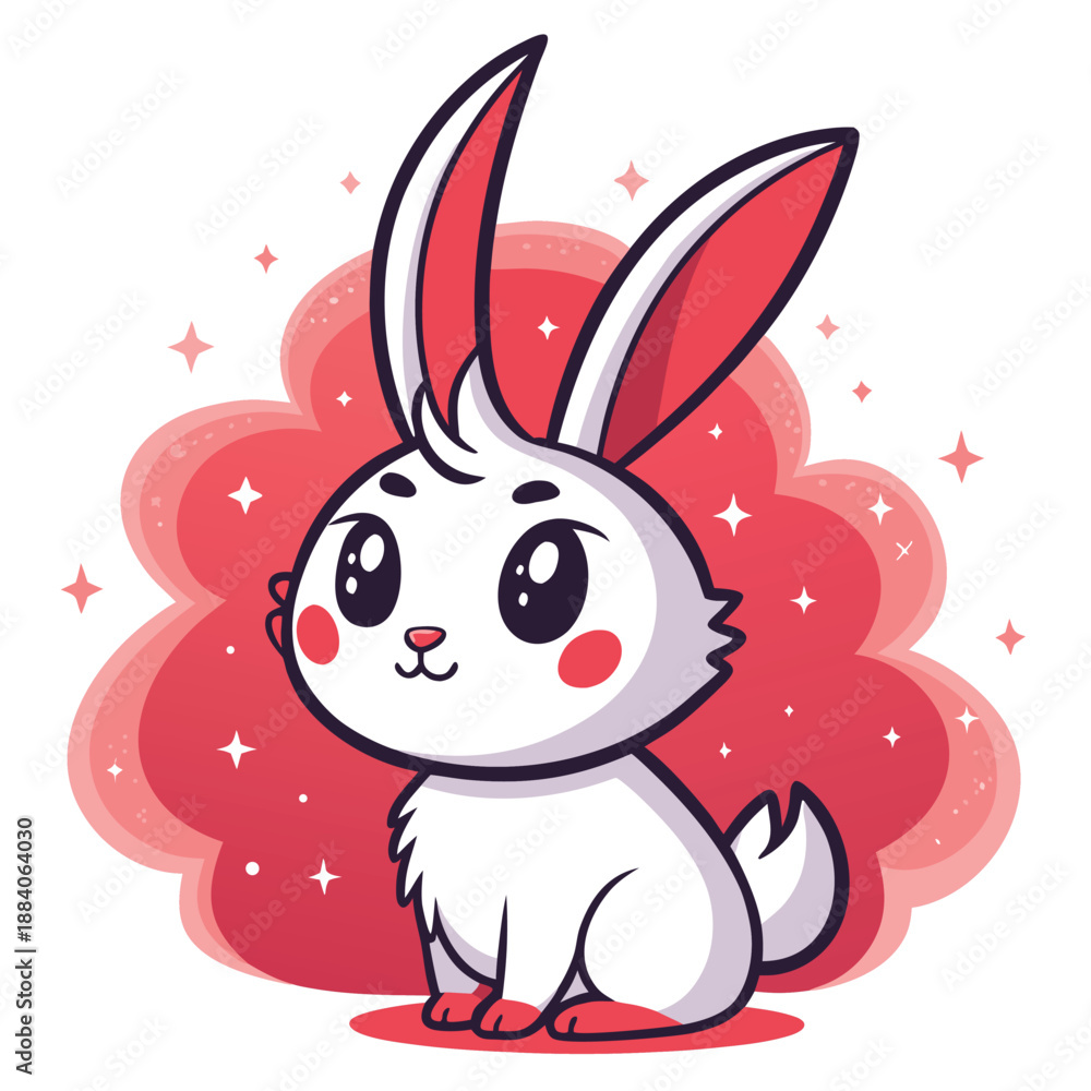 Obraz premium Tiny Horned Bunny Red Paint Aura Illustrat