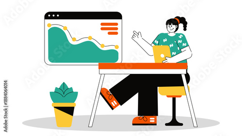 Woman analyzing a line graph on a screen to predict future business trends