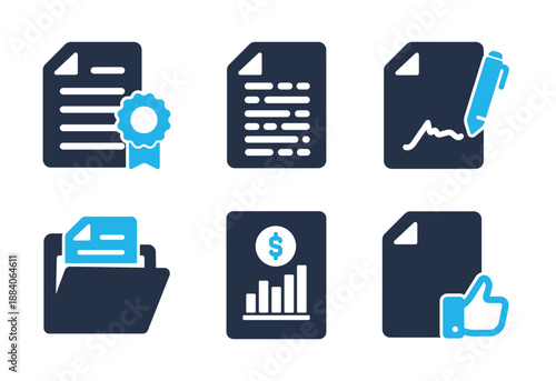 Certification and Document Filing icon set. Solid glyph series icons