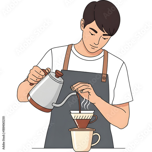 Vector illustration of a coffee shop barista pouring manual brew coffee