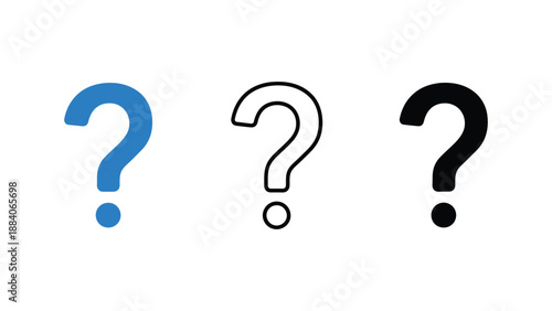 A set of colorful question marks on a white background