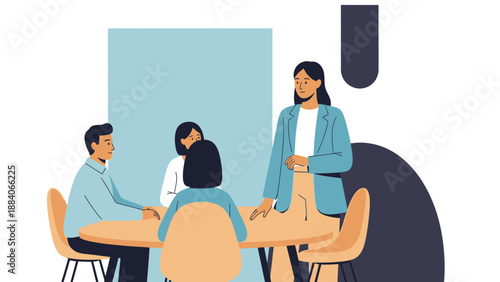 Diverse team meeting in modern office, brainstorming ideas around round table