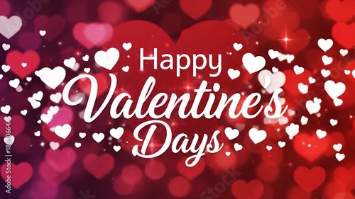 Happy valentines day greeting with white hearts on red background