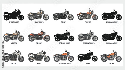 Motorcycle Types Collection: Icons and Silhouettes for Design