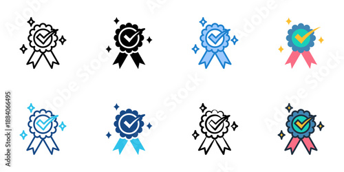 Certification icons set multiple style collection. Editable stroke 
