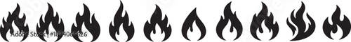 A collection of stylized flame icons in a minimalist and flat design style, suitable for various digital design applications.