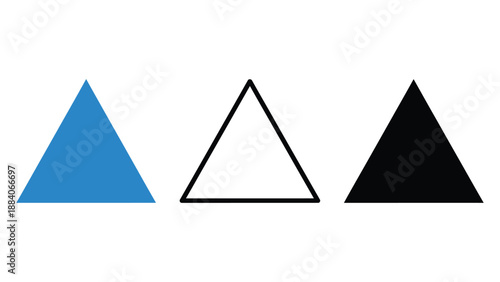 Three geometric triangles in different colors on a white background