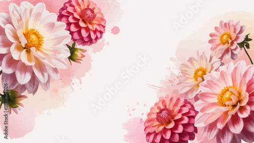 Delicate Pink Flowers Watercolor Illustration Background