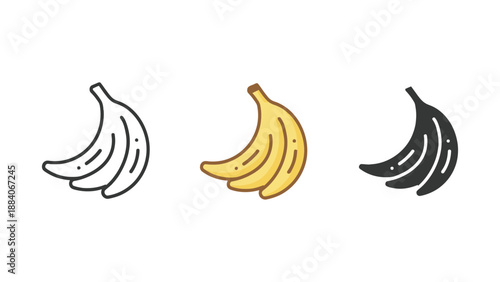 A colorful illustration of three bunches of bananas in different colors