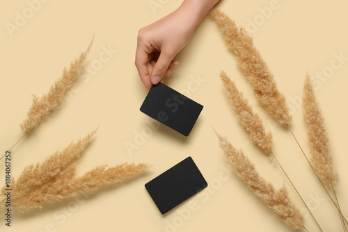 Female hand with blank busi...