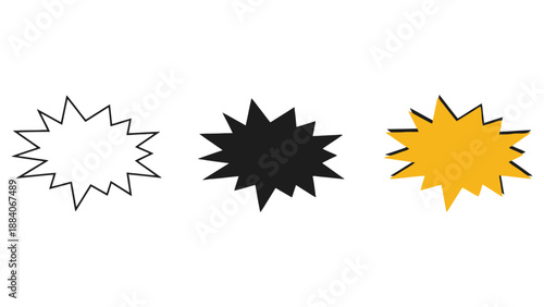 A set of three colorful explosion icons on a white background