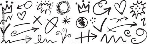 Doodle arrow crown abstract drawing for creative element and artistic graphic illustration