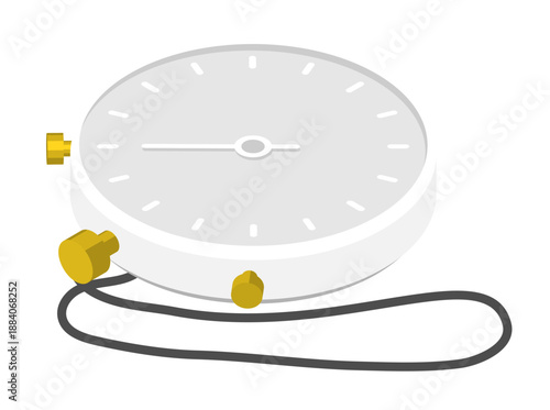 Isometric sports stopwatch with mechanical buttons and a second hand on the dial. Isolated cartoon vector on white back top view