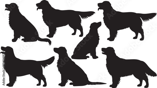 Golden retriever silhouette set dog breeds in various poses companion animal pet design element
