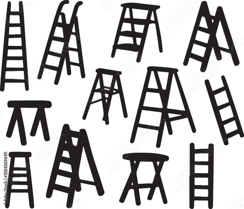 Simple ladders collection with various styles for construction site or home usage tool