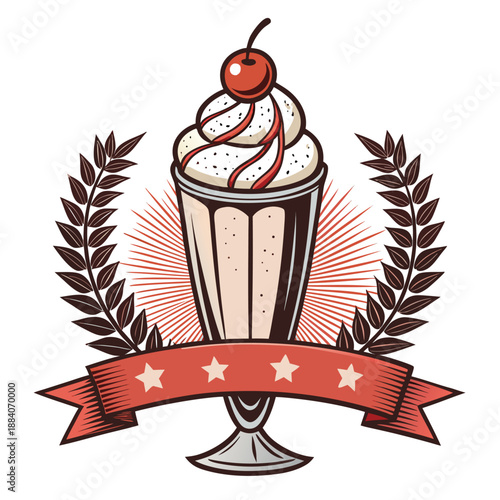 Vintage Ice Cream Sundae Crest Vintage Emblem Foo