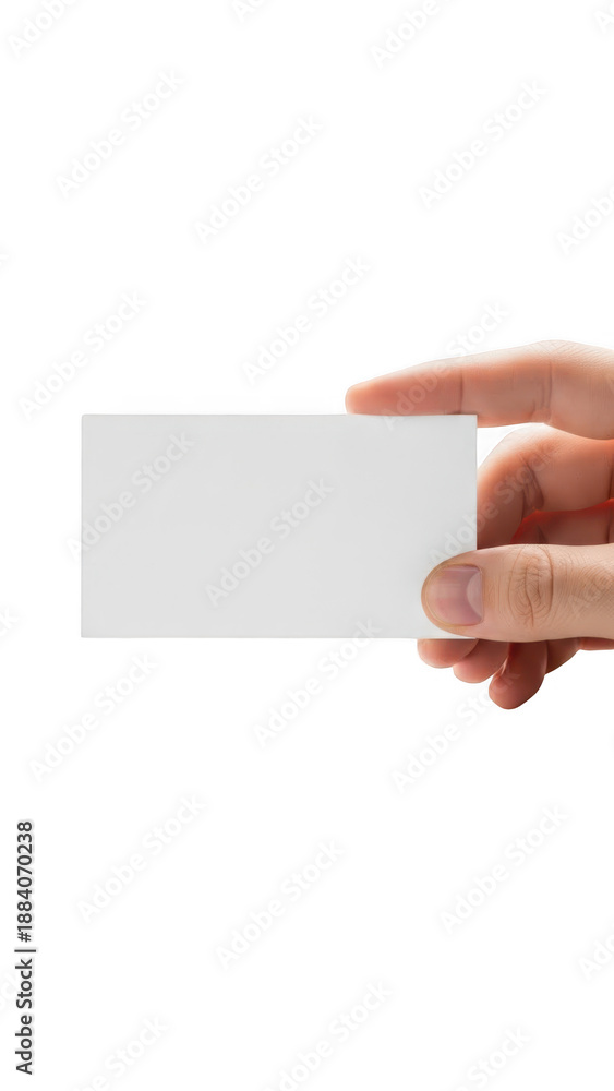Obraz premium Hand holding blank business card isolated on transparent background