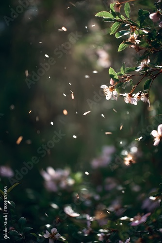 Wildflowers Floating in Warm Spring Sunlight, Natural Healing Background with Copy Space