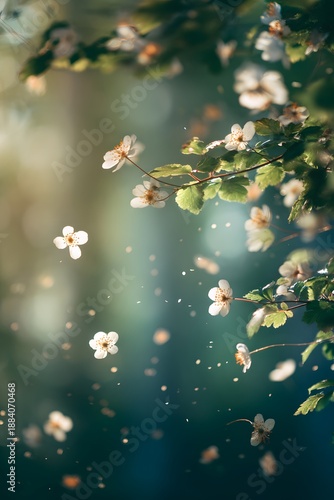 Wildflowers Floating in Warm Spring Sunlight, Natural Healing Background with Copy Space