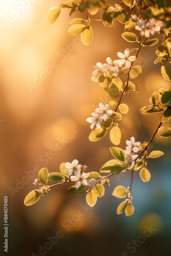 Wildflowers Floating in Warm Spring Sunlight, Natural Healing Background with Copy Space