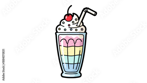Colorful Cartoon Milkshake with Whipped Cream.