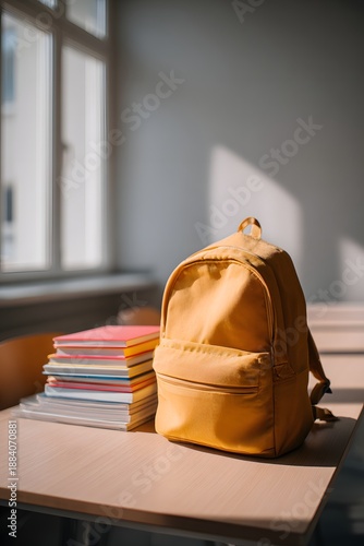 Elementary school backpacks and books