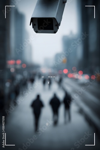 CCTV Surveillance Screen Monitoring Urban Street, Public Safety and City Security Concept