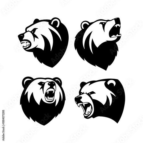 Powerful wildlife logo design featuring a black silhouette vector illustration of a wild tiger and bear head for a fierce animal tattoo or nature symbol