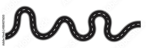 Curved Asphalt Road Path Vector, Winding Highway Route Track Isolated on White for Navigation Maps, Travel Concepts, Infographics, Web Design, and Transportation Projects