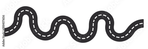 Curved Asphalt Road Path Vector, Winding Highway Route Track Isolated on White for Navigation Maps, Travel Concepts, Infographics, Web Design, and Transportation Projects