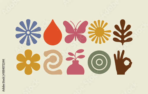 Wallpaper Mural Botanical elements collection of simple shape plants isolated on neutral color background set of icons Torontodigital.ca