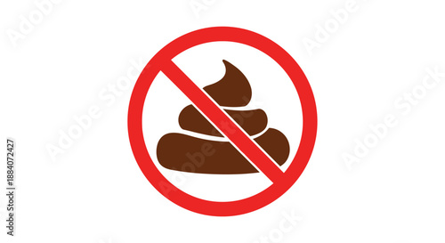 Brown poop emoji is crossed out by a bold red prohibition sign to represent a ban on waste or to signify no fouling rules.